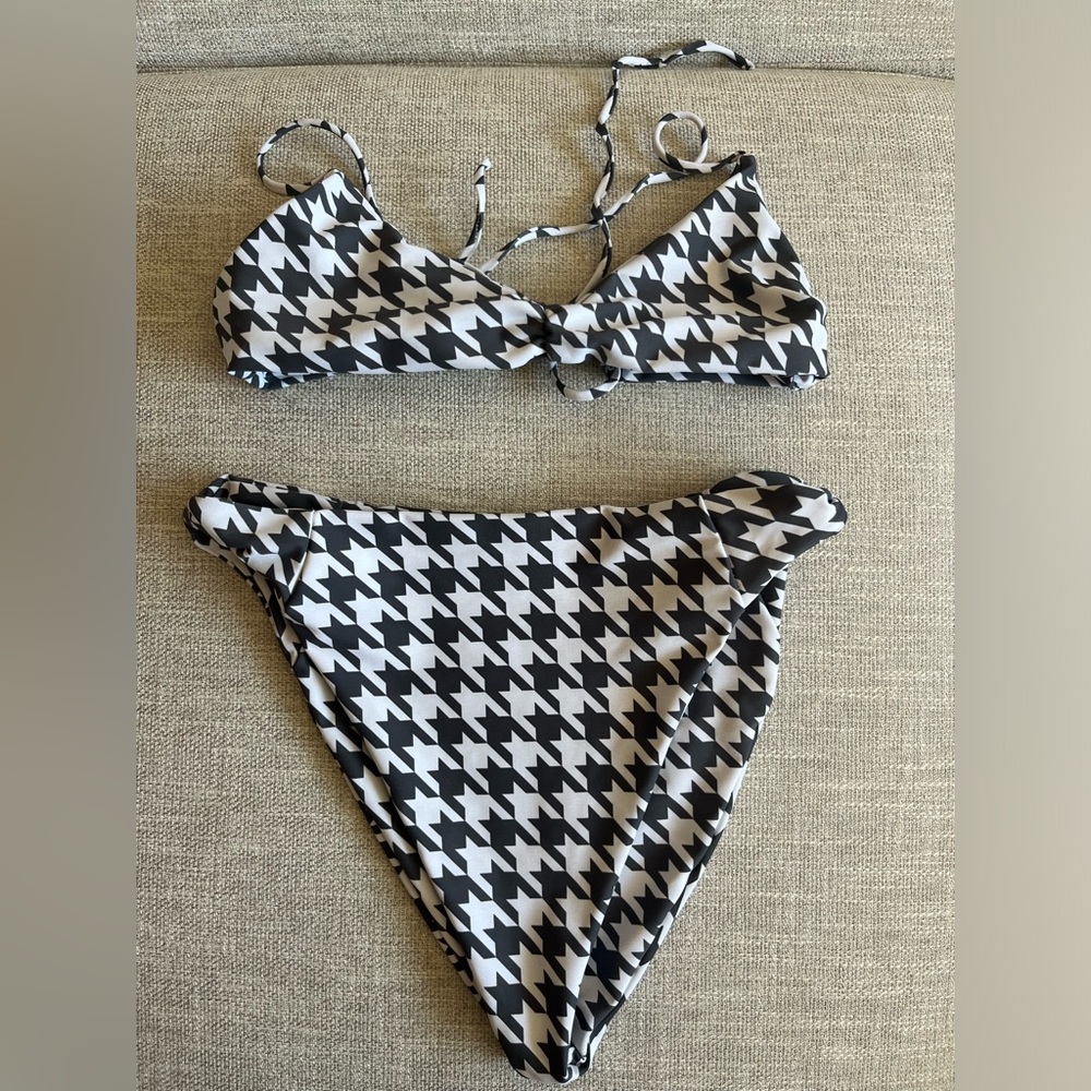 Skatie Black and White Houndstooth Bikini